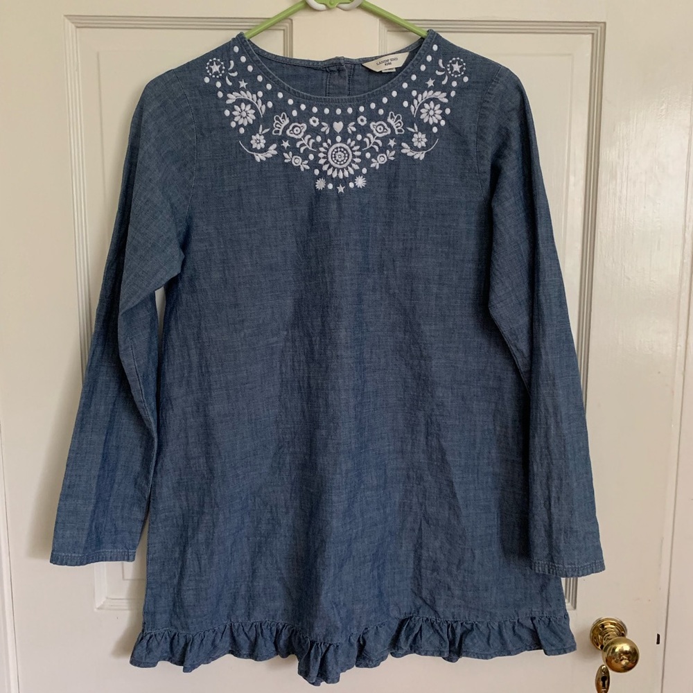 3/$12 — Lands End Embroidered Chambray Dress 14+